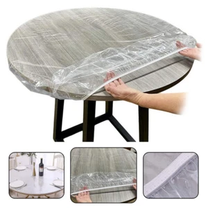 Round Tablecloth Fitted PVC Clear Waterproof Table Cover Cloth Protector Home - Picture 1 of 16