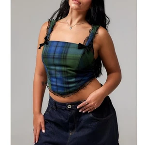 Top Corsé Top Urban Outfitters Kimchi Azul Tartán Cuadros Encaje Lazos Recortados Bustier M - Imagen 1 de 9