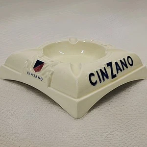 Cenicero Cinzano de Colección por Decat Paris Diseño de Cebra y Escudo Cuadrado Grande Crema Café - Imagen 1 de 15
