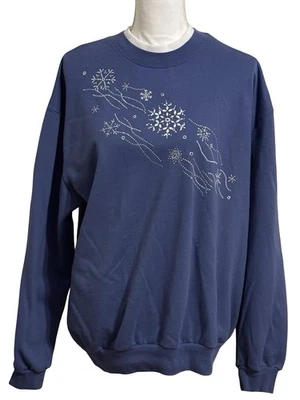 NO LABEL Blue Stone Embellished Sweatshirt Snowflake Holiday Women’s Size 2X - Image 1 of 4