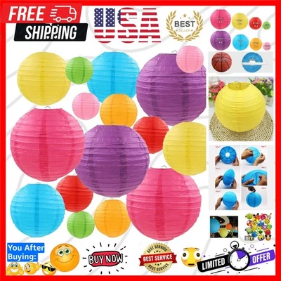 Vibrant 16-Pc Paper Lanterns in 4 Sizes - Perfect for Weddings & Celebrations - Image 1 of 4