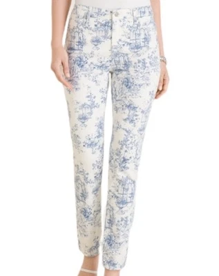 CHICO'S Botanical Toile Jeans Size 4 Blue So Slimming Girlfriend Slim Leg Ankle - Image 1 of 4