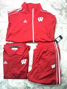 NEW set Of 3 Polo, Pants, Jacket Wisconsin Badgers adidas Size AL NEW WITH TAGS - Picture 1 of 16