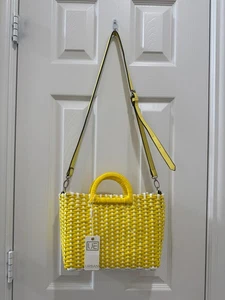 Urban Expressions Mallorca Handbag – Vegan Woven Tote, Yellow & White, MSRP $90 - Picture 1 of 12