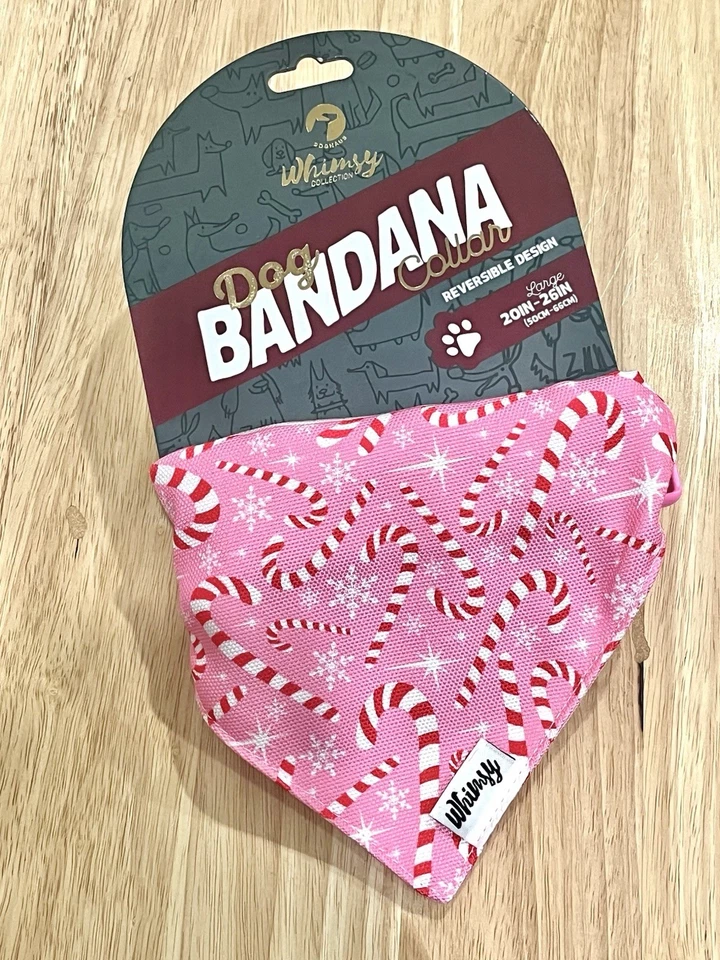 Whimsy Dog Bandana Collar Large 20”-26” Neck Reversible Pink Candy Cane Holiday - Image 1 of 4