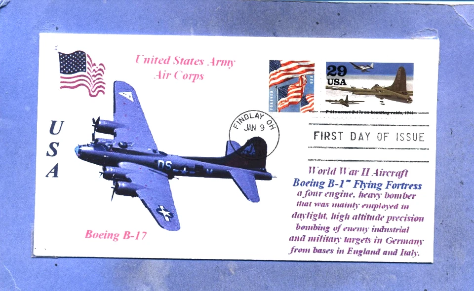 3142 B-17 FLYING FORTRESS Boeing Bomber, Color Photo Flag First Day, B-17 Stamp - Image 1 of 1