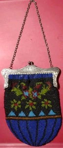 Bolso de mano vintage Art Deco con cuentas bolso sin asas cuentas semillas flor marco de metal marfil - Imagen 1 de 5