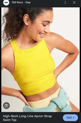 Traje de baño corto con cuello cuadrado amarillo azul marino antiguo XL Foto 1 de 2