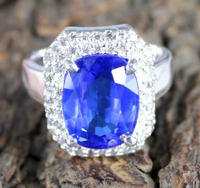 Anillo de último diseño certificado piedras preciosas cojín tanzanita azul natural de 11,75 quilates Foto 1 de 4
