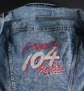 Vintage Power 104 KRBE Jacket Men 46 Houston Wrangler Acid Wash Denim Power Nine - Picture 1 of 17