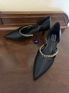 Apt. 9 Lolana Womens Pointed Toe Studded Black Heels Gold Chain Size 6 NWOB - Picture 1 of 11