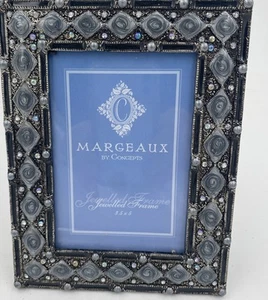 Jeweled Enamel Frog & Flowers Picture Frame By Margeaux Concepts 3.5” x 5” - Picture 1 of 6