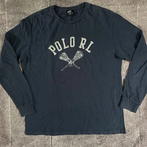 Men's Vintage Polo Ralph Lauren USA Lacrosse Navy Blue Long Sleeve T Shirt Sz M - Picture 1 of 3