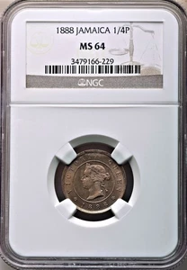 Jamaica - 1888 Victoria 1/4d Farthing KM#15 NGC MS 64 - Picture 1 of 2
