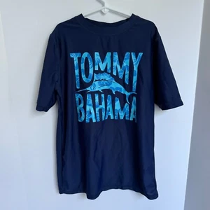 NWOT Tommy Bahama Logo Kid’s Rash Guard Short Sleeve Swim Shirt, Blue, Kids L - Picture 1 of 5