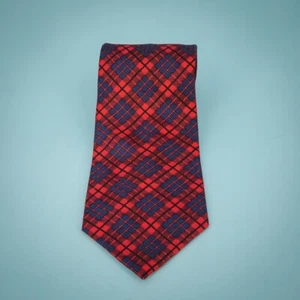 Burberrys Designer Silk Red Blue Plaid Print 4 Inches Classic Tie Necktie - Picture 1 of 5