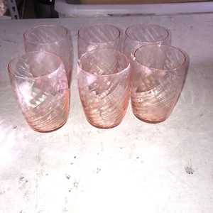 Pink Depression Glass Juice  Glasses Set Of 6, Antique 1930's Deco - Picture 1 of 3