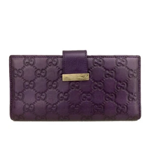 GUCCI Ssima GG Logo Leather Long Bifold Wallet Purple/6BD0678 - Picture 1 of 8