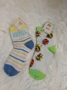 Lot X2 Kids Springtime Socks (1) Happy Easter & (1) Lady Bugs & Bees Size 7-8.5 - Picture 1 of 5