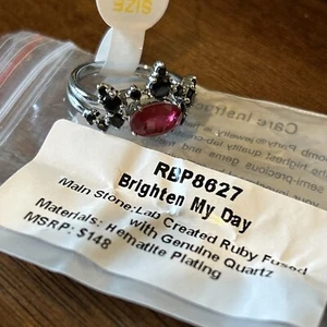 Bomb Party Ring “Brighten My Day” RBP 8627 Size. 7 Lab Ruby hematite - Picture 1 of 3