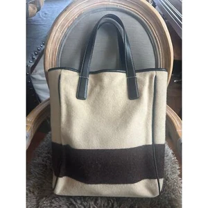 Coach Tote Bag Wool Ivory Brown Bag top leather top handles 05-8128 - Picture 1 of 24
