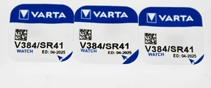 3x V384  Varta Knopfzelle Batterie V 384 SR41, TR41SW, SR41SW Uhrenbatterie - Bild 1 von 2