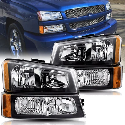 Faros halógenos para Chevy Silverado Avalanche 2003-2006 conjunto de lámparas negras Foto 1 de 4
