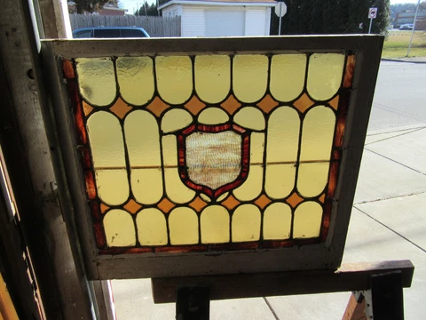 ~ ANTIQUE STAINED GLASS WINDOW ~ 27.75 x 24 ~ ARCHITECTURAL SALVAGE Cover