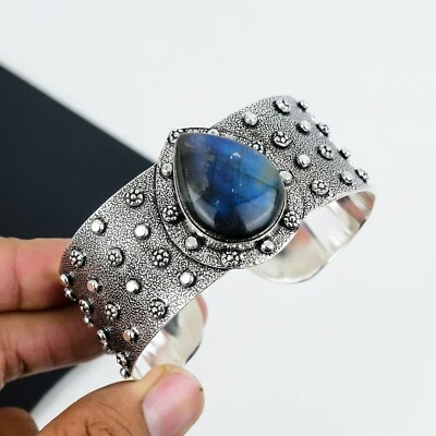 925 Sterlingsilber Schmuck Natürlich Labradorite Edelstein Statement Armspange - Bild 1 von 4