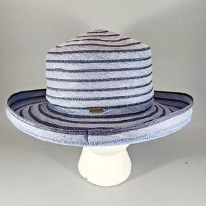 Liz Claiborne Roll Upturn Krempe Strohhut Damen blau-grau Sommerhut - Bild 1 von 4