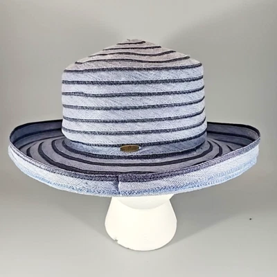 Liz Claiborne Enrollable Ala Upturn Sombrero de Paja Para Mujer Azul-Gris Sombrero de Verano Foto 1 de 4