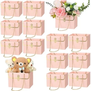 12pcs Pink Paper Flower Gift Bags Wedding Bouquet Box Florist Handbag - Picture 1 of 7