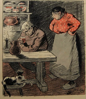 Lithographie couleur STEINLEN "la réprimande"  - Photo 1/4
