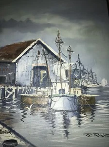 J. Jauas - Fischerboote - Original - Öl - Gemälde - Kunst - signiert - Bild 1 von 5