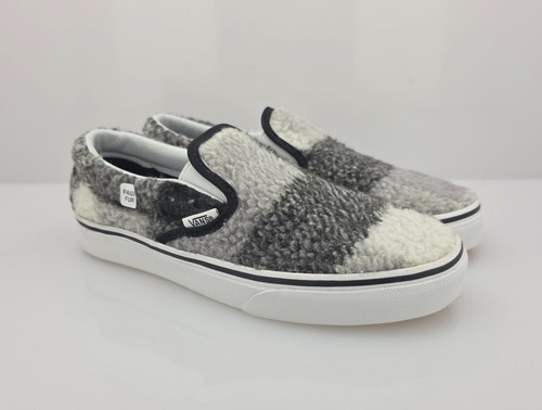 Raro Vans classico slip on pelliccia sintetica campione grigio nero taglia uomo 5 5 donna 7