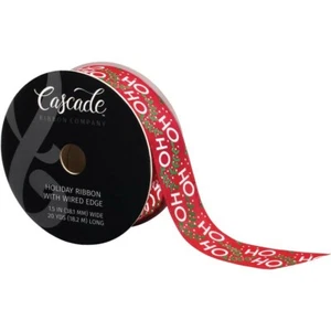 Ho Ho Ho Greetings on Red Wired Ribbon Cascade 20 Yd NEW christmas santa holiday - Picture 1 of 2