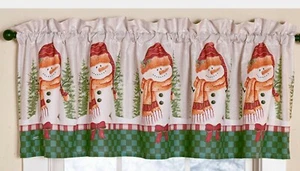 Christmas Holiday Winter Snowmen Trees Check Kitchen Bathroom Valance Red Green - Picture 1 of 1