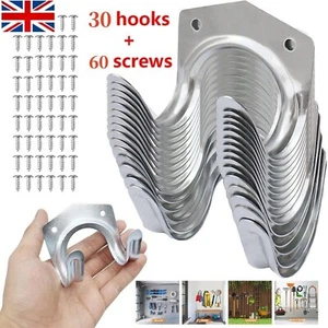 30pcs Tool Hooks & Screws Double Hooks Wall Mount Garden Shed Storage Utility - Picture 1 of 12