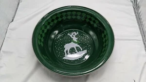 The Golden Rabbit Enamelware Cortney Williams Holiday Deer Green Bowl - Picture 1 of 4