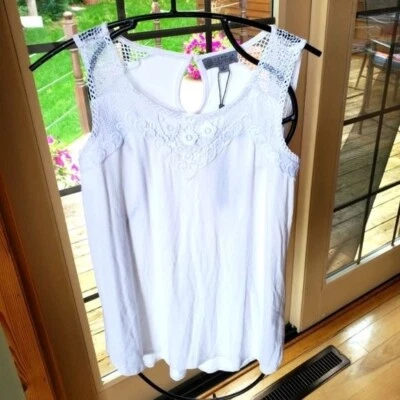 Joseph A blanco festoneado encaje sin mangas talla Túnica sin mangas S Foto 1 de 4