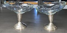 C1 VTG PAIR Sterling Silver Weighted Glass Pedestal Candy Compote Dishes Convert
