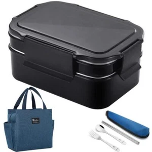 Contenitore Pranzo Portatile 2 Strati Rettangolare Acciaio Inox Nero Facile Pulizia - Foto 1 di 26