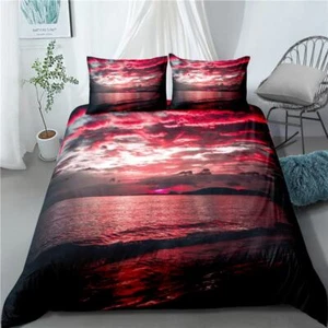 Fundas edredón edredón edredón estampado 3D cielo gris rojo cielo y agua juegos de ropa de cama - Imagen 1 de 5