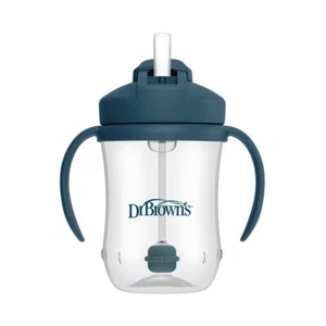 Dr Brown's Straw Cup Navy Bottle-To-Cup Side-Grip Handles Spills Proof 270ml - Picture 1 of 3
