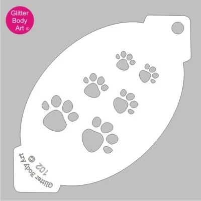 GLITTER BODY ART LTD Paw Print Face Print Stencil Template 102 Dog Cat Animal Paws Reusable Washable