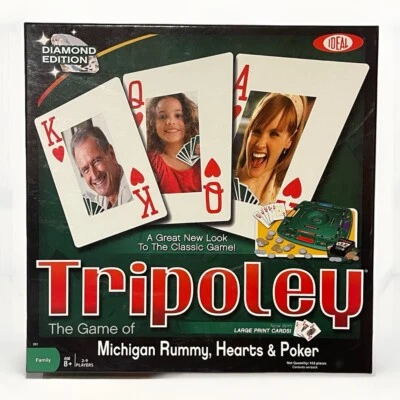 Ideal Tripoley 钻石版密歇根州游戏 Rummy Hearts 扑克大号印花 — 第 1/2 张图片