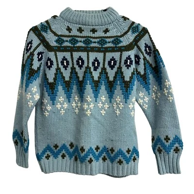 Vtg 60s Lenhar Blue Fair Isle Sweater Size Medium Virgin Wool Taiwan Womens - Image 1 of 4