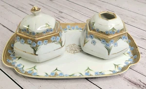 Nippon Moriage Vanity Set Antiqe Dipinto a Mano Trinket Ricevitore Capelli Vassoio LEGGI - Foto 1 di 8