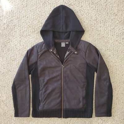 Armani Exchange Black Hooded Jacket Lambs Wool, Polyester, Faux Fur Lined Medium - Image 1 of 4