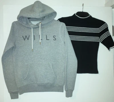 Ladies Size 8 Jack Wills Hoody Grey Pull on Black Striped Crop Top New Look - Image 1 of 4